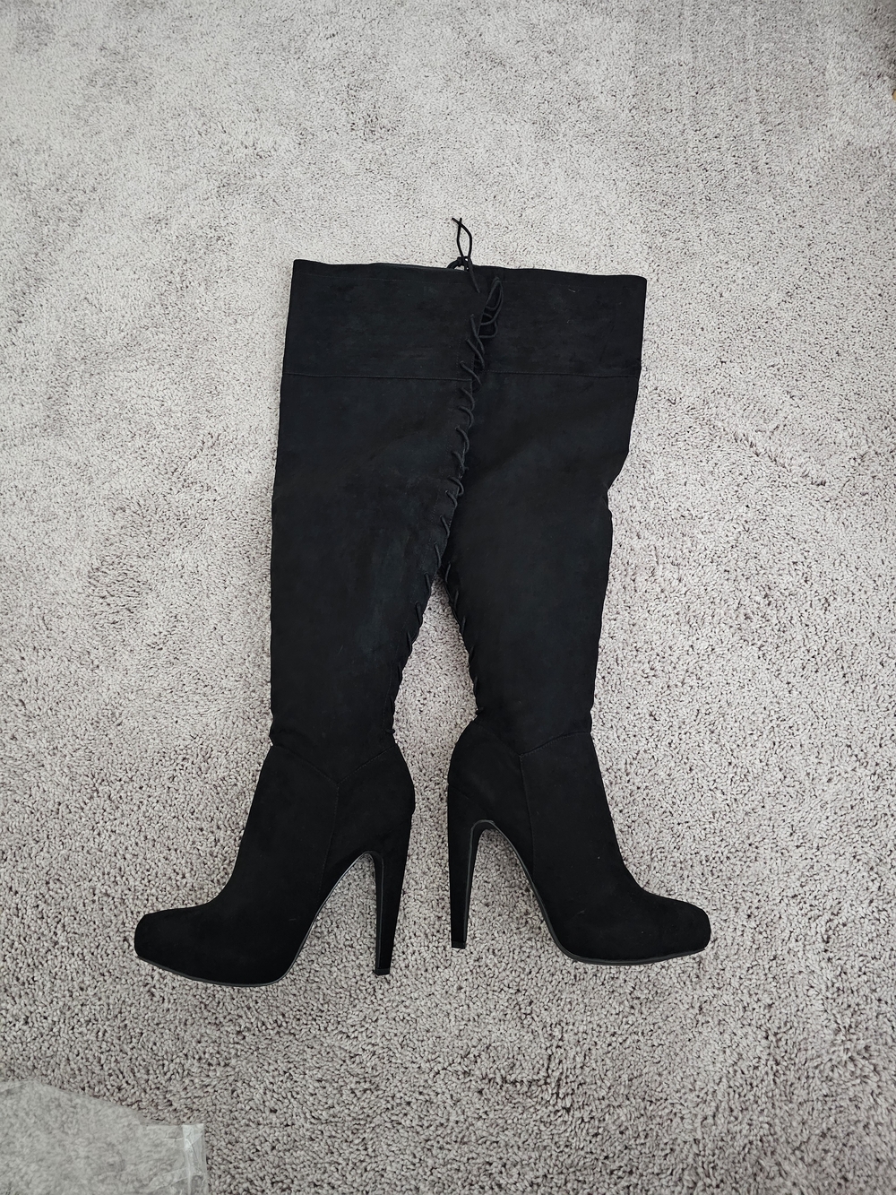 Black Suede Thigh High Stiletto Heel Boots